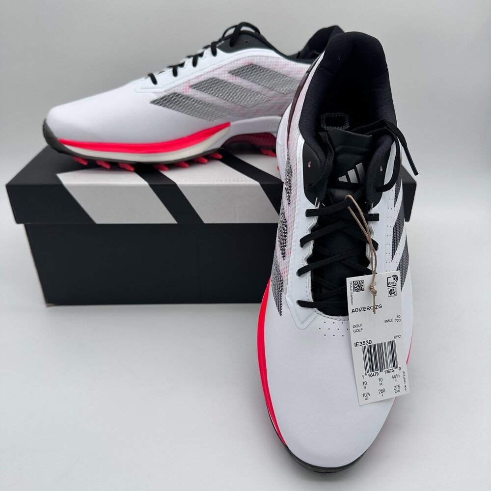 adidas Men's AdiZero ZG Spikeless Golf Shoes, Size 10.5, White/Black/Red